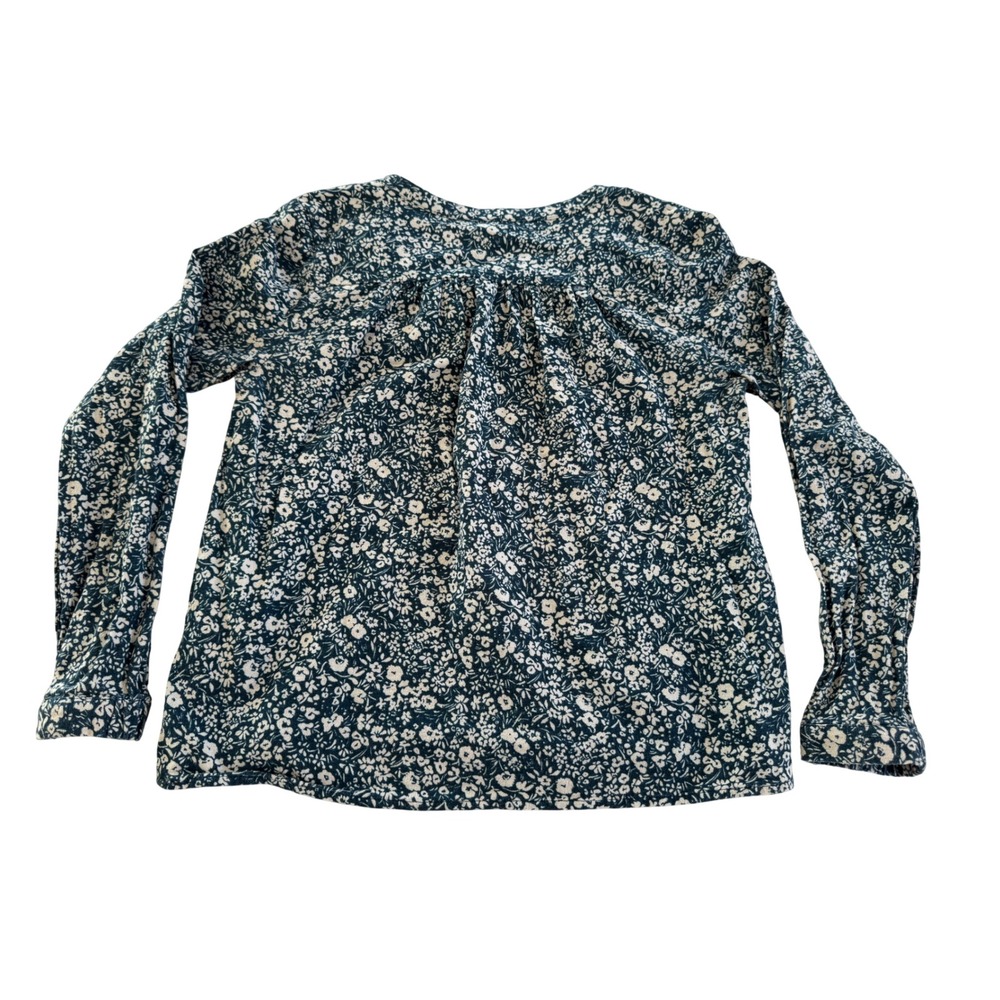 Pact XS Organic Cotton Floral Peasant Blouse Blue Long Sleeve Split Neck - Picture 3 of 7
